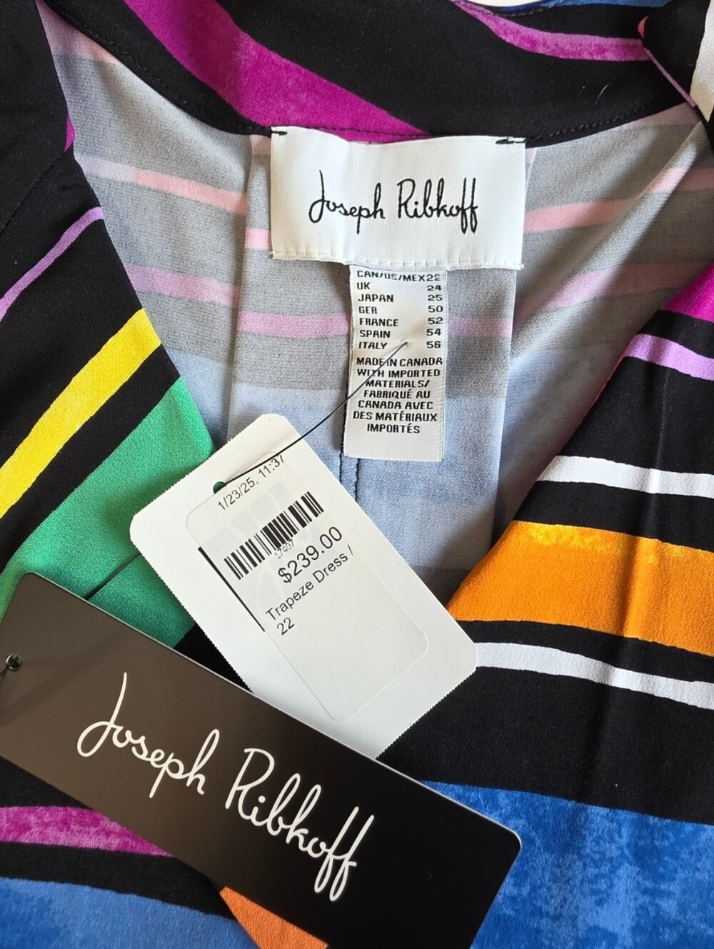 NWT Joseph Ribkoff Size 22 Multicolor Stripe Trapeze Dress Pockets Canada - Picture 11 of 12